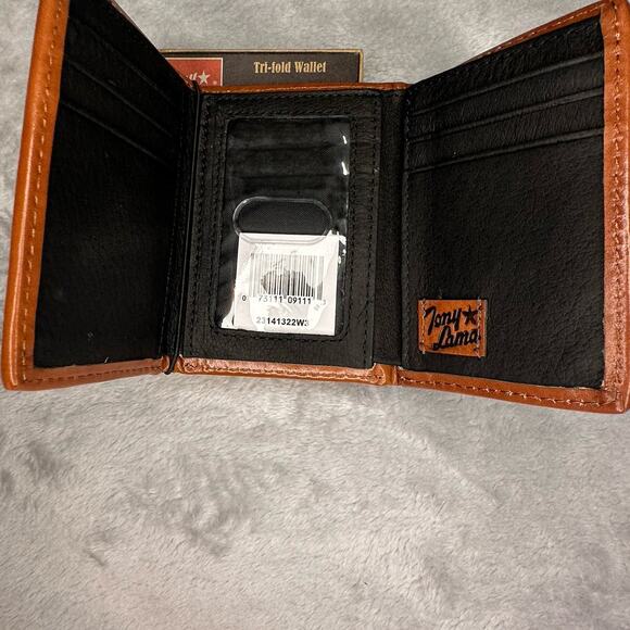 Tony Lama RFID Tri-Fold Wallet Genuine Leather Southwest Aztec Tribal Cowboy - Picture 4 of 11